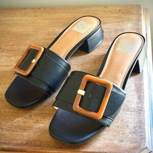 NEW Dolce Vita Black Slide Mules with Brown Buckle